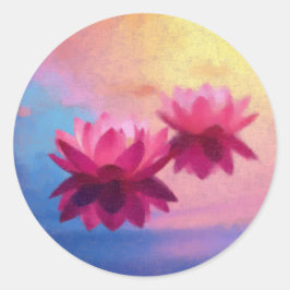 Pegatina Redonda Flores de Lotus abstractas y coloridas
