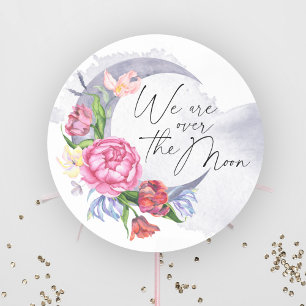 Pegatina Redonda Flores de luna para baby shower