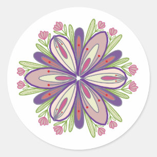 Pegatina Redonda Flores de mandala de amor propio