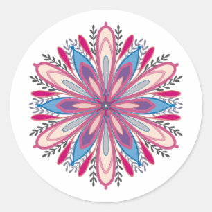Pegatina Redonda Flores de mandala de amor propio