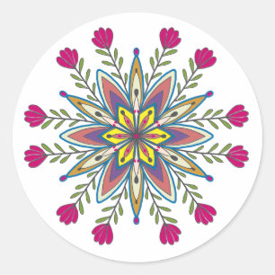 Pegatina Redonda Flores de mandala de amor propio