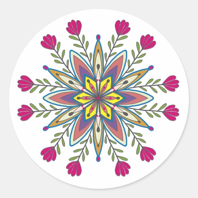 Pegatina Redonda Flores de mandala de amor propio (Anverso)
