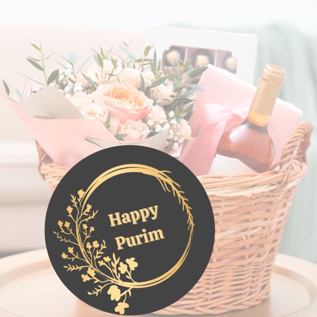 Pegatina Redonda Flores de oro clásicas Purim feliz (Subido por el creador)