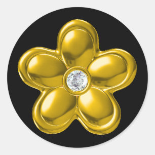 PEGATINA REDONDA FLORES DE ORO CON DIAMANTE