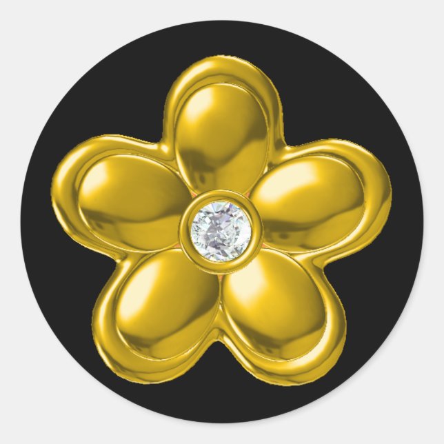 PEGATINA REDONDA FLORES DE ORO CON DIAMANTE (Anverso)