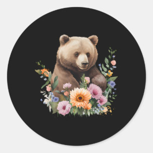 Pegatina Redonda Flores de oso animal acuáticas