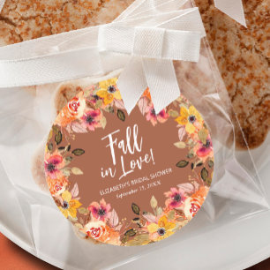 Pegatina Redonda Flores de Otoño Bridal Shower Terracota