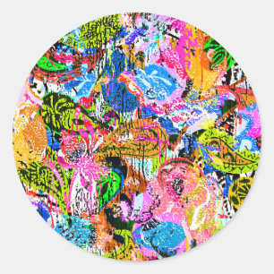 Pegatina Redonda Flores de paisajes mixtos abstractas de colores fi