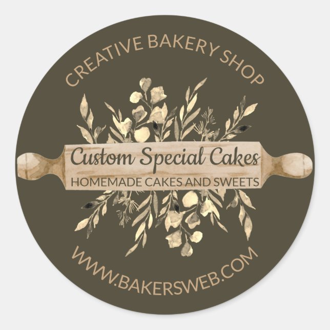 Pegatina Redonda Flores de panadería marrón salchicha de cocina (Anverso)