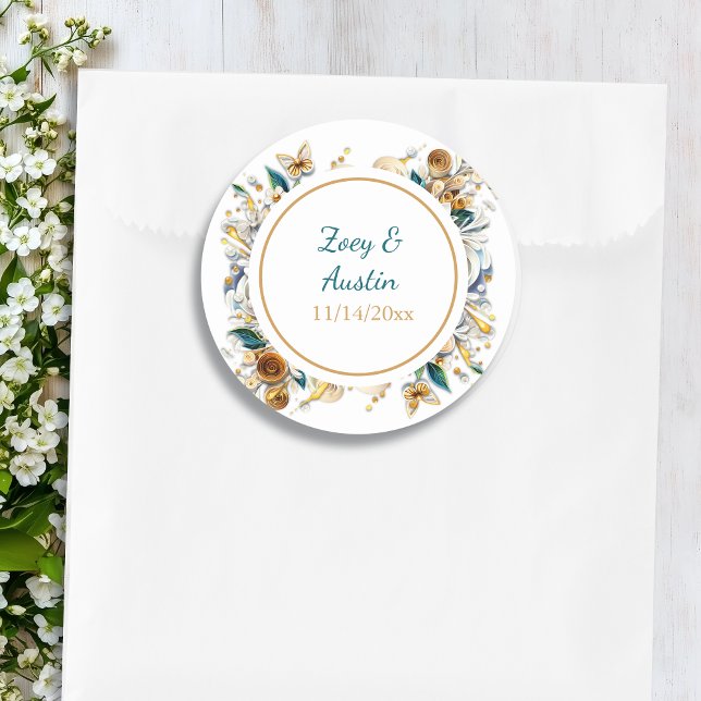 Pegatina Redonda Flores de papel de talle elegantes personalizadas (Subido por el creador)