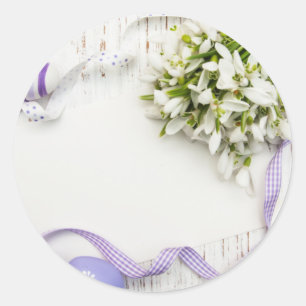 Pegatina Redonda Flores de Pascua, cintas y Pegatinas de huevos