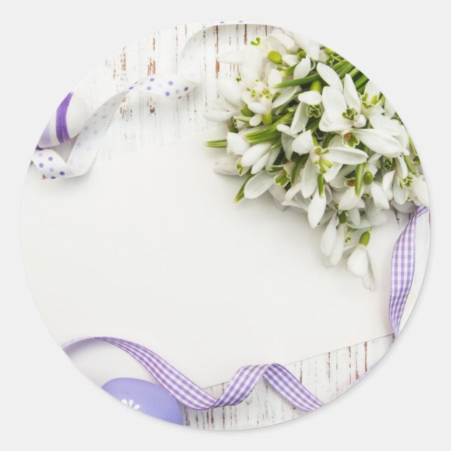 Pegatina Redonda Flores de Pascua, cintas y Pegatinas de huevos (Anverso)