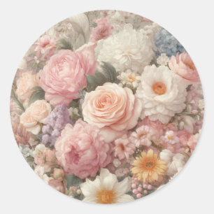 Pegatina Redonda Flores de Pastel Estilo Shabby Chic Rosa Floral Bo