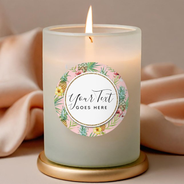 Pegatina Redonda Flores de piña e hibisco acuarela tropical (Subido por el creador)