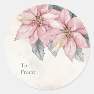 Pegatina Redonda Flores de Poinsettia Rosadas Personalizadas Para y