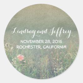 Pegatina Redonda flores de pradera de verano romántica boda vintage