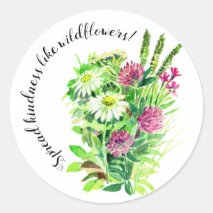 Pegatina Redonda Flores de pradera silvestre difunden amabilidad 