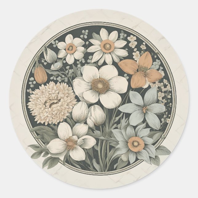 Pegatina Redonda Flores de primavera (Anverso)