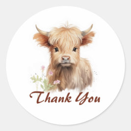 Pegatina Redonda Flores de primavera de vacas en la región montaños