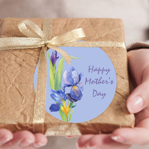 Pegatina Redonda Flores de Primavera - Feliz Día de las Madres Azul