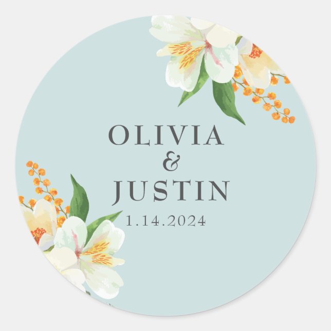 Pegatina Redonda Flores de primavera floral verde de menta Favor de (Anverso)