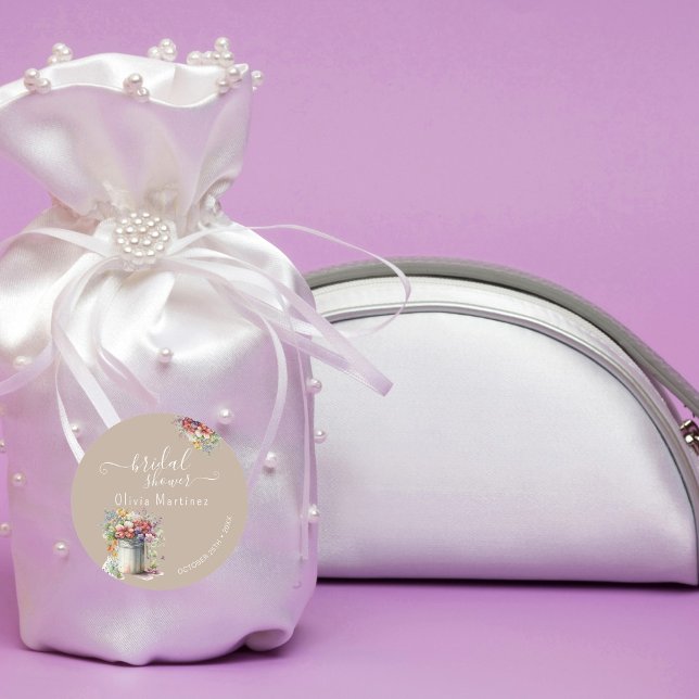 Pegatina Redonda Flores de primavera romántica moderna Vase Bridal  (Subido por el creador)