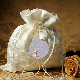 Pegatina Redonda Flores de primavera romántica moderna Vase Bridal