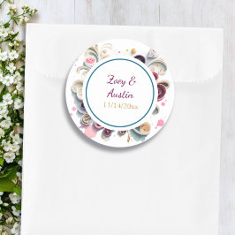 Pegatina Redonda Flores de Quilling de Papel Elegantes Personalizad