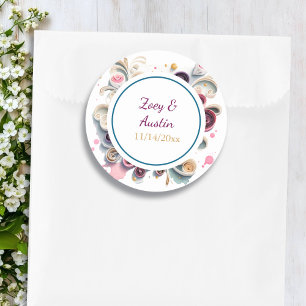 Pegatina Redonda Flores de Quilling de Papel Personalizadas Elegant