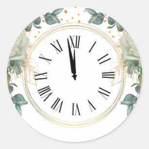 Pegatina Redonda Flores de reloj de Año Nuevo