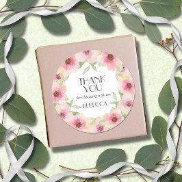 Pegatina Redonda Flores de Rubor rosa acuarela