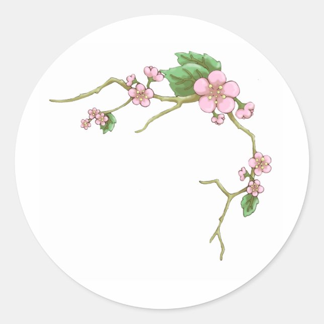 Pegatina Redonda Flores de Sakura (Anverso)