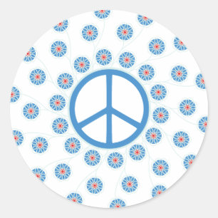 Pegatina Redonda Flores de signos de paz
