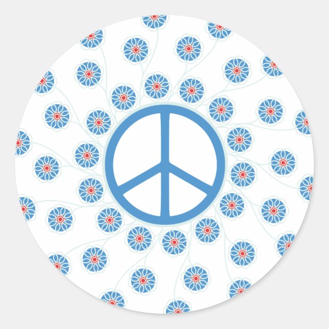 Pegatina Redonda Flores de signos de paz (Anverso)