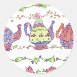 Pegatina Redonda Flores de té de tetera