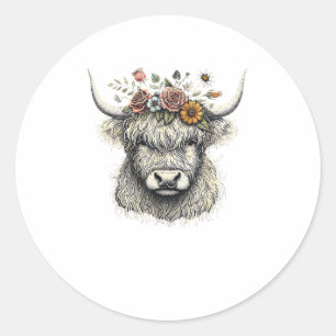 Pegatina Redonda Flores de ternera de vaca cortada Ilustracion mano