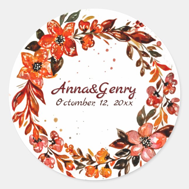 Pegatina Redonda Flores de terracota (Anverso)