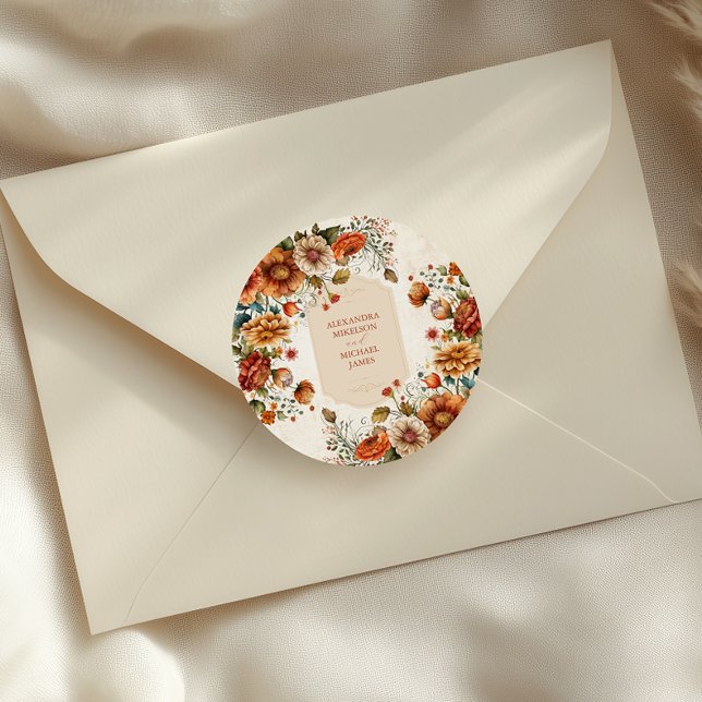 Pegatina Redonda Flores de terracota rojadas Naranja casamiento de  (Subido por el creador)