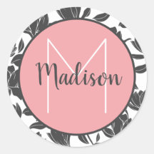 Flores de Tulipán Floral Rosa Pastel con Nombre Mo