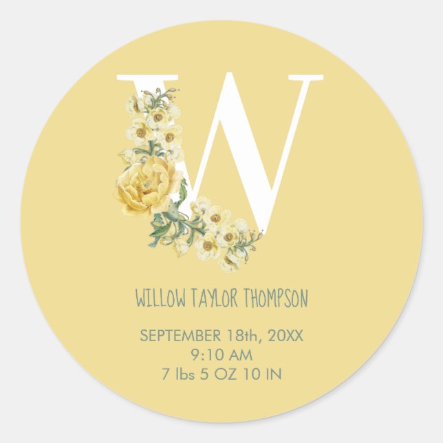 Pegatina Redonda Flores de venado amarillas Estadísticas iniciales  (Anverso)