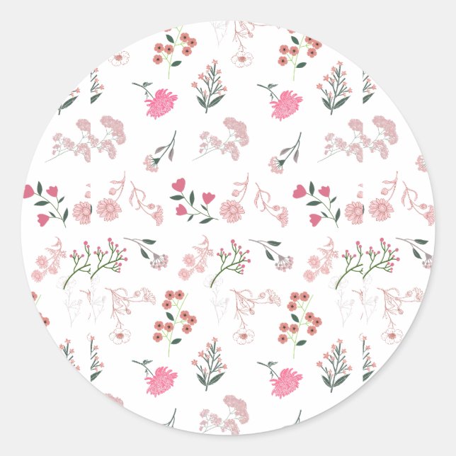Pegatina Redonda Flores Delicadas y Variadas en la impresión de pat (Anverso)