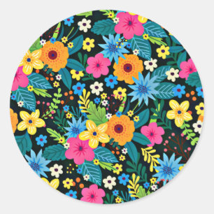 Pegatina Redonda Flores Ditsy Vibrantes Diseño de Patrón Floral-437