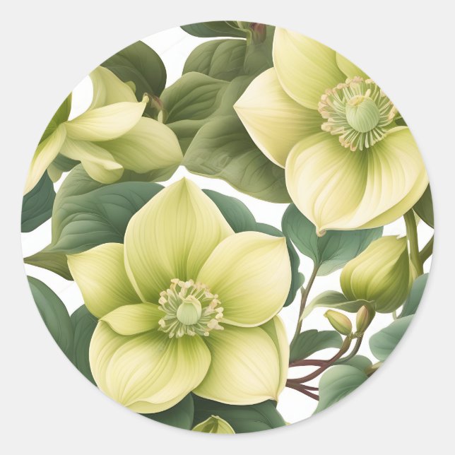 Pegatina Redonda Flores elegantes de Hellebore (Anverso)