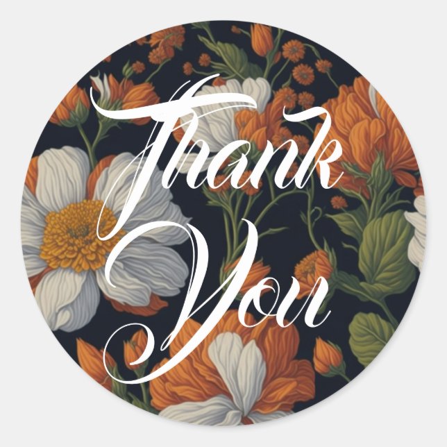 Pegatina Redonda Flores elegantes y delicadas de flores florales bl (Anverso)