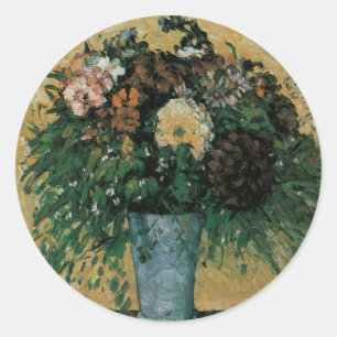 Pegatina Redonda Flores en un jarrón azul por Paul Cezanne Arte Vin