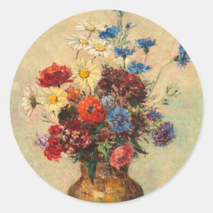 Pegatina Redonda Flores en una vasa, c.1910