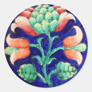 PEGATINA REDONDA FLORES ESTILIZADOS/ FLORAL AZUL VERDE ROJO ROJO
