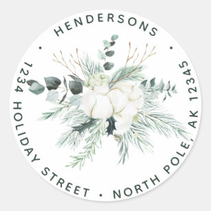 Pegatina Redonda Flores Evergreen y Cotton Elegante Dirección de Re