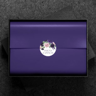 Pegatina Redonda Flores Exuberantes Ramo Floral Morado y Rosa