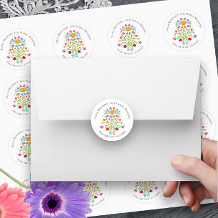 Pegatina Redonda Flores Fiesta Mexicana Dirección Blanca